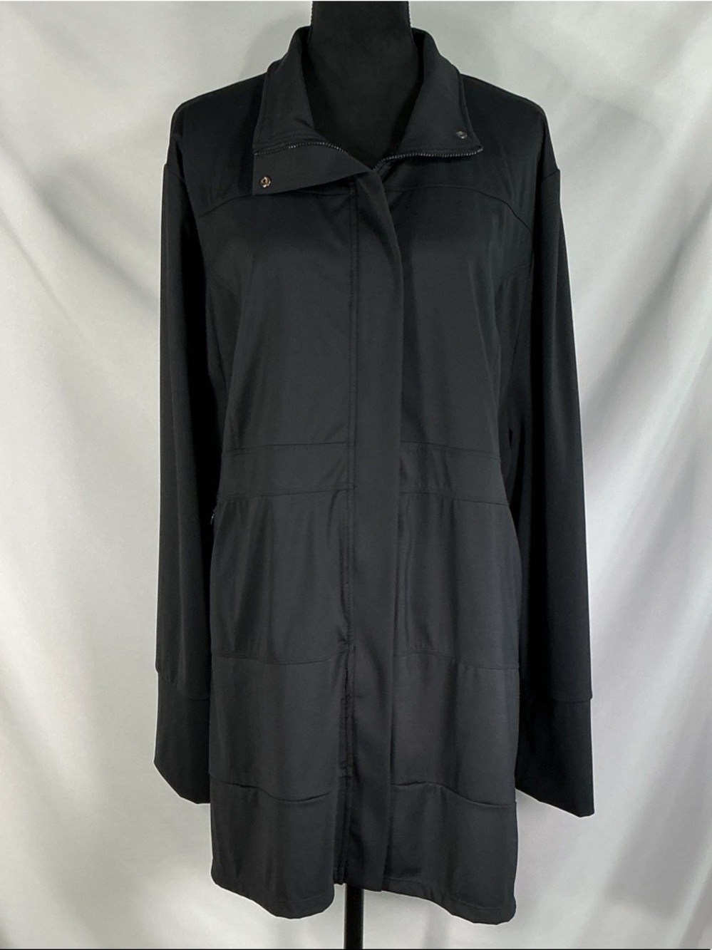 Any Age Activewear Black Long Windbreaker Jacket 4XL Plus Size Athleisure
